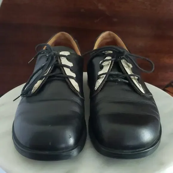 Think! Women's Vintage Punk Gothic Leather Lace-Up Shoes 7 Oxford Black Academia - Picture 3 of 8